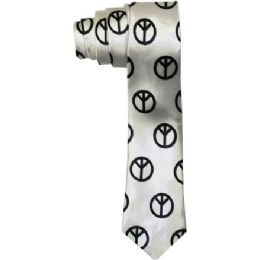 96 Pieces Men's Slim Silver Tie With Peace Sign - Neckties