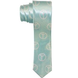 96 Pieces Men's Slim Light Blue Tie With Peace Sign Print - Neckties