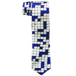 72 Pieces Men's Slim Blue Tie With Checkerboard Print 104 - Neckties
