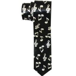 48 Pieces Men's Slim Black Tie With Musical Notes - Neckties