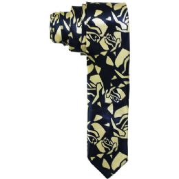 96 Pieces Men's Slim Black Tie With Flower - Neckties