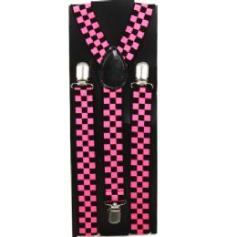 48 Pieces Adult Pink And Black Checkered Suspenders - Suspenders