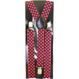 96 Pieces Pink Checkered Suspenders - Suspenders