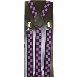 96 Pieces Purple Checkered Suspenders - Neckties
