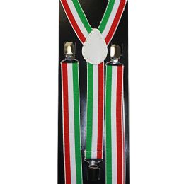 48 Pieces Green Red And White Striped Suspenders - Suspenders