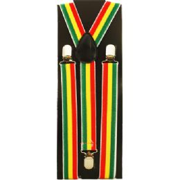 48 Pieces Red Yellow And Green Striped Suspenders - Suspenders