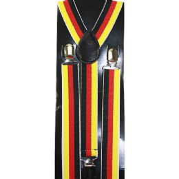 48 Pieces Red Yellow And Black Striped Suspenders - Suspenders