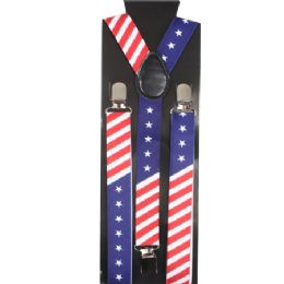 48 Pieces American Flag Print Suspenders - Suspenders