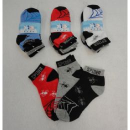 48 Units of 3pr Boy's Anklet Socks 4-6 [spider] - Boys Ankle Sock