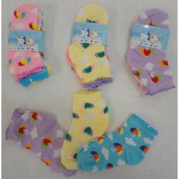 60 Pairs 3pr Girl's Anklet Socks 2-4 [umbrella & Clouds] - Girls Ankle Sock