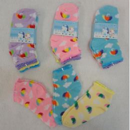 60 Units of 3pr Girl's Anklet Socks 4-6 [umbrella & Clouds] - Girls Ankle Sock