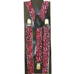 96 Pieces Pink Leopard Suspenders - Suspenders