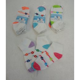 60 Pairs 3pr Girl's Anklet Socks 6-8 [stripes & Daisies] - Girls Ankle Sock