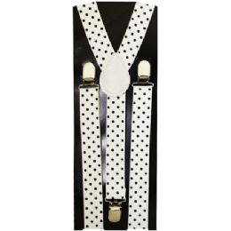 48 Wholesale White Suspenders With Black Dots