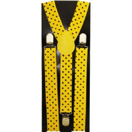 48 Pieces Yellow Suspenders With Black Dots - Suspenders