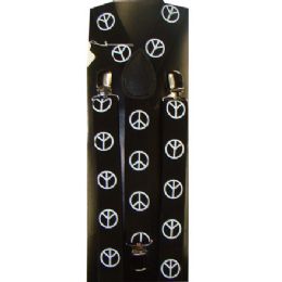 48 Pieces Black Suspenders With Peace Signs - Suspenders
