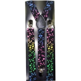 48 Pieces Black Suspenders With Colorful Musical Note - Suspenders
