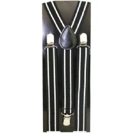 48 Wholesale Black And White Stripe Suspenders