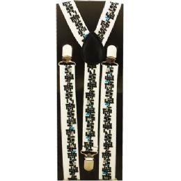 96 Pieces White Suspenders With Pattern - Suspenders