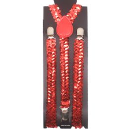 48 Pieces Red Sequin Suspender - Suspenders