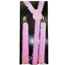 48 Wholesale Pink Sequined Suspenders