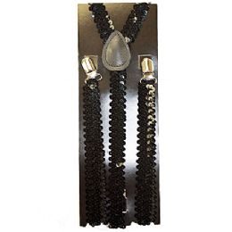 48 Wholesale Black Sequined Suspenders