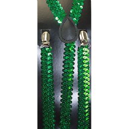 48 Wholesale Green Sequined Suspenders