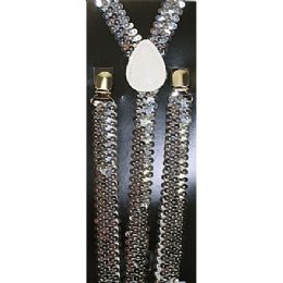 48 Wholesale Silver Sequined Suspenders