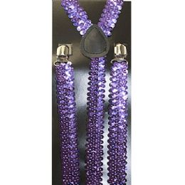 48 Wholesale Purple Sequined Suspenders