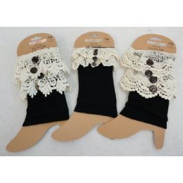 24 Wholesale Boot Cuffs Black With Antique Lace Assortment