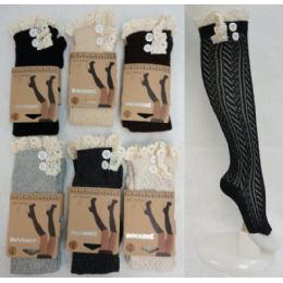 48 Pairs Boot SocK-Herringbone Pattern [antique LacE-2 Buttons] - Womens Knee Highs