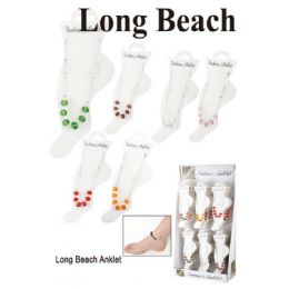 96 Wholesale Long Beach Ankle Bracelet Assorted Colors
