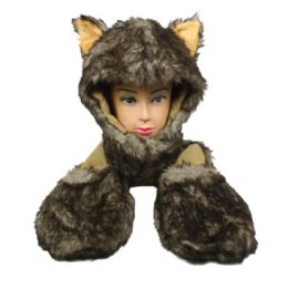 12 Pieces Soft Plush Husky Animal Character Builtin Paws Mittens Hat - Winter Animal Hats