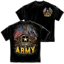 12 Pieces T-Shirt 001 Double Flag Us Army Black Small Size - Boys T Shirts