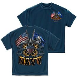 10 Pieces T-Shirt 005 Double Flag Eagle Shield Navy Blue Small Size - Boys T Shirts