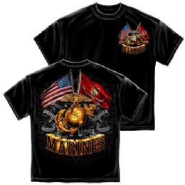 6 Pieces T-Shirt 014 Double Flag Gold Globe Marine Corps Medium Size - Boys T Shirts