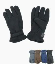 72 Wholesale Men's Fleece Winter Gloves Assorted Colors