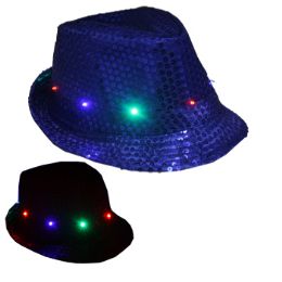 36 Wholesale Unisex Royal Blue Light Up Fedora Hat