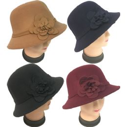 36 Wholesale Wholesale Women Lady Cloche Hat With Flower Assorted Colors