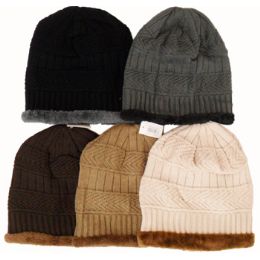 48 Pieces Knit Ski HaT-Fur Trim & Lining - Winter Beanie Hats
