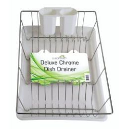 6 Wholesale Deluxe Chrome Dish Drainer - White 19" X 12" X 3.5"
