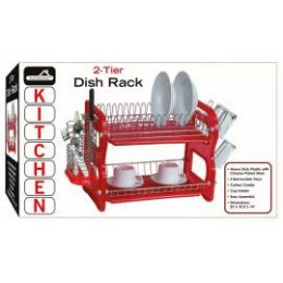 4 Pieces Euro Home 2 Tier Dish Rack Red - Dish Drying Racks