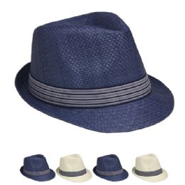 24 Wholesale Classic Strip Banded Trilby Fedora Hat Set