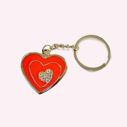 48 Pieces Valentine Metal Heart W/stone Keychain - Valentines