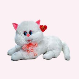 Valentines 17" White Cat W/pink Ribbon - Valentines