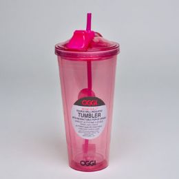 12 Wholesale Tumbler Dome 20oz Pink Double Wall Insulated W/straw