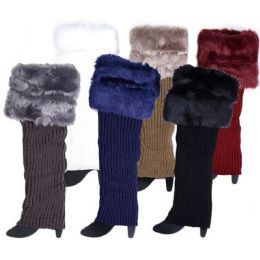 12 Wholesale Wholesale Knitted Long Boot Topper Leg Warmer With Faux Fur