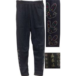 12 Pieces Dark Jean Colored Kids Leggings With Decors - Girls Leggings
