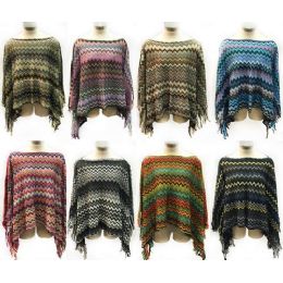 12 Wholesale Wholesale Multicolor Chevron Knitted Ponchos Assorted