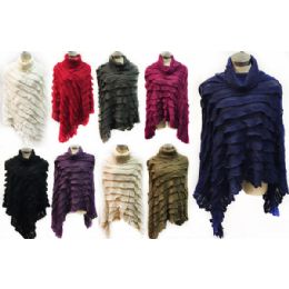 12 Wholesale Wholesale Cowl Collar Knitted Ruffles Ponchos Assorted
